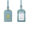 PU leather luggage tag with stamped airplane design – travel ID suitcase tag