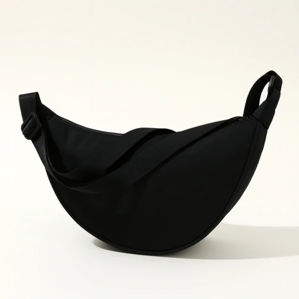black nylon moon-shaped dumpling crossbody bag