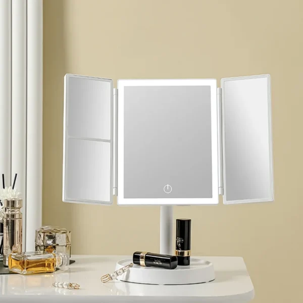 foldable LED makeup mirror – portable rechargeable vanity mirror with magnifying panels