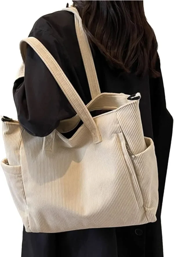 large corduroy shoulder bag with pockets