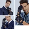 men’s black sheepskin leather driving gloves – touchscreen compatible unlined gloves