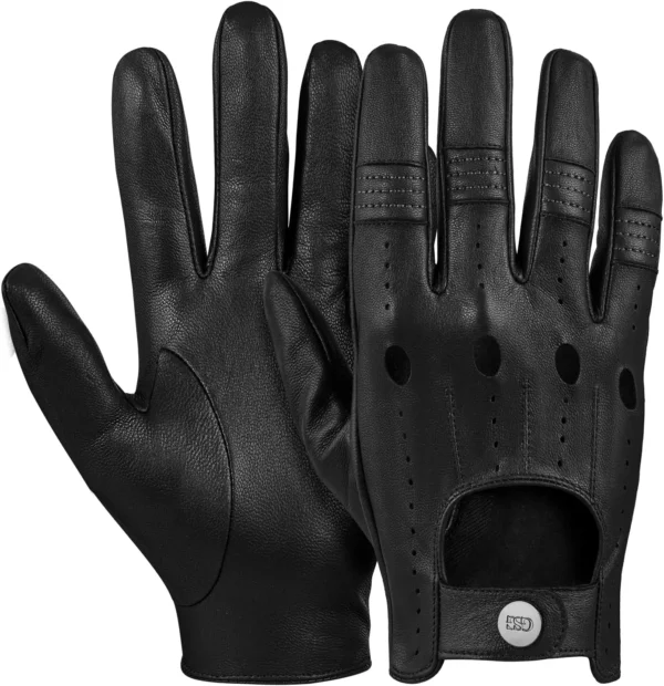 men’s black sheepskin leather driving gloves – touchscreen compatible unlined gloves