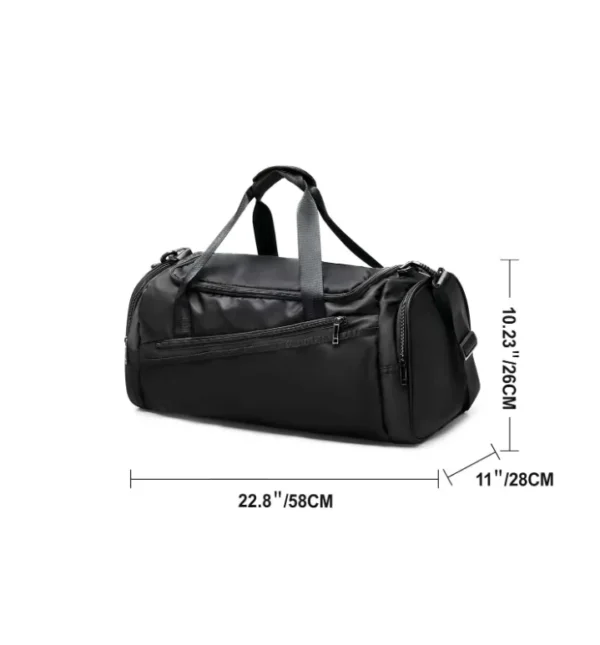 plain black large duffel gym bag with wet and dry compartments