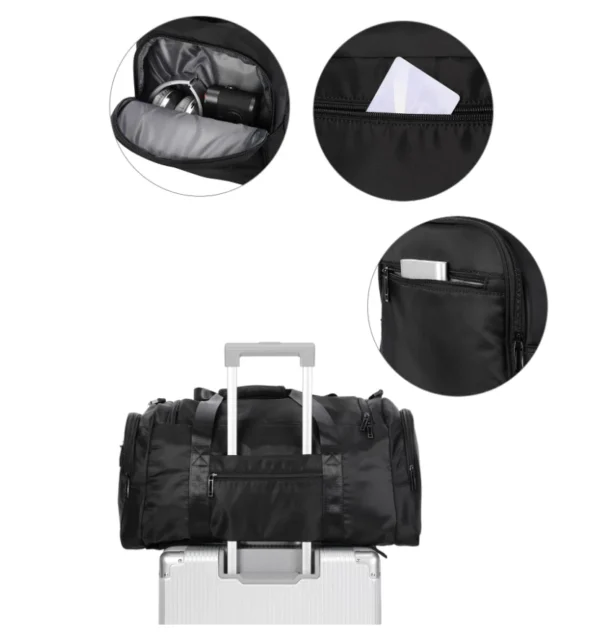plain black large duffel gym bag with wet and dry compartments