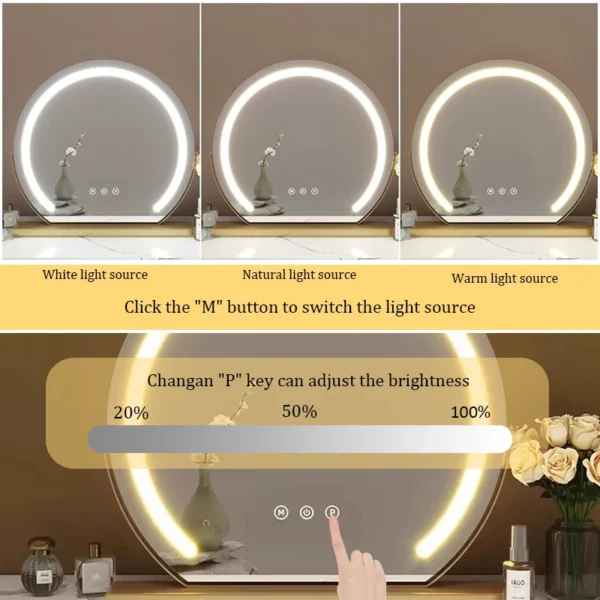 vanity mirrors with lights – smart touch LED makeup mirror with 3 colors and 360° rotation