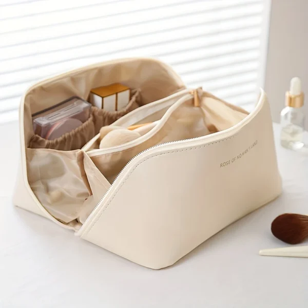 white travel makeup bags – large waterproof cosmetic bag with divider and handle