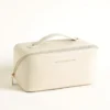 white travel makeup bags – large waterproof cosmetic bag with divider and handle (2)
