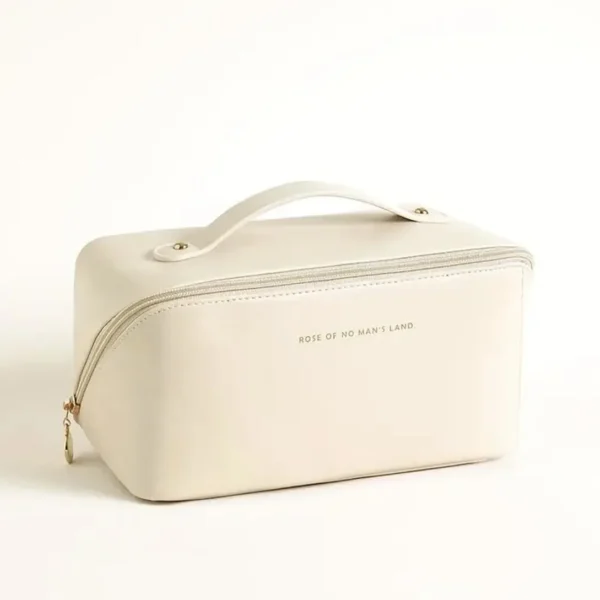 white travel makeup bags – large waterproof cosmetic bag with divider and handle (2)