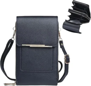 women black leather crossbody phone bag