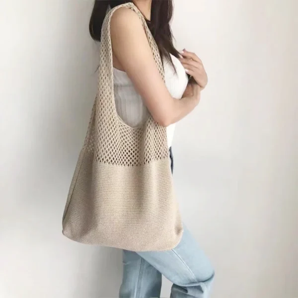 women casual hollow knitting tote shoulder bag (3) women casual hollow knitting tote shoulder bag